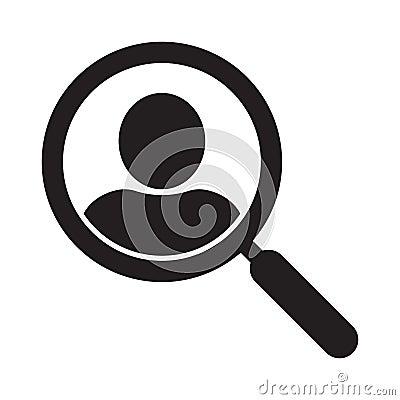 Magnifying glass looking for people icon, employee search symbol concept, headhunting, staff selection, vector illustration Cartoon Illustration