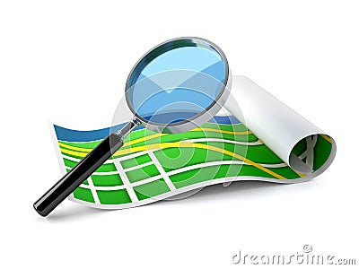 Magnifying glass with map Stock Photo