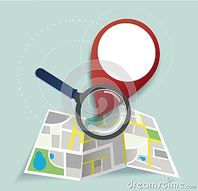 The magnifying glass and pin location icon and map vector, the concept of travel Vector Illustration