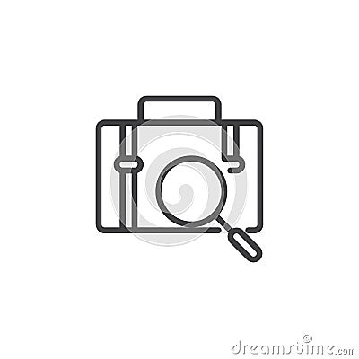 Magnifying glass with portfolio briefcase outline icon Vector Illustration