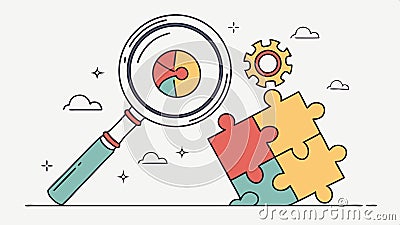 Magnifying glass, puzzle pieces, and pie chart for analytical problem solving, Vector Design, Generative AI Vector Illustration
