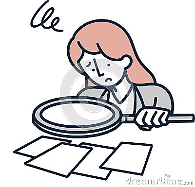 magnifying glass puzzled woman examining simple illustration Cartoon Illustration