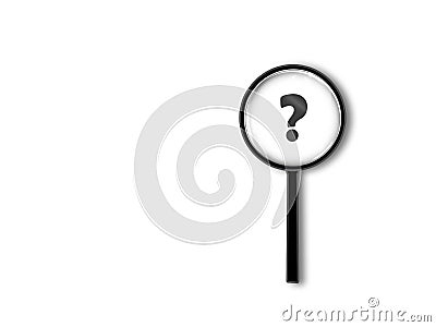 Magnifying Glass With Question mark Inside The Search loupe On White Background . Find Question and Answer, Find solution and Stock Photo