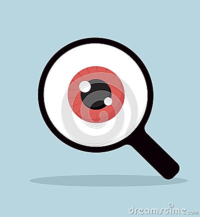 Magnifying glass with red eyeball vector Illustration Vector Illustration