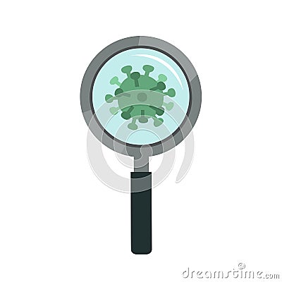 Magnifying glass scanning covid-19 corona virus. Discovered covid-19 corona virus. Vector Illustration