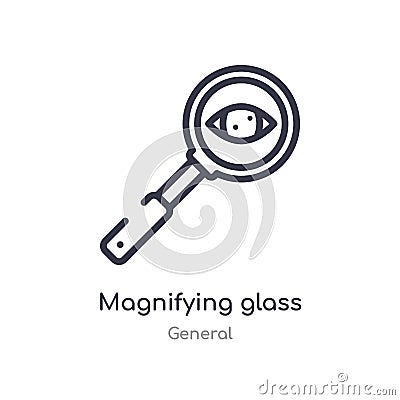 magnifying glass searcher outline icon. isolated line vector illustration from general collection. editable thin stroke magnifying Vector Illustration