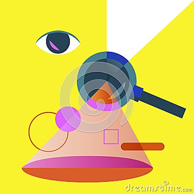 Magnifying glass with searching and finding emblem Concept Vector Illustration