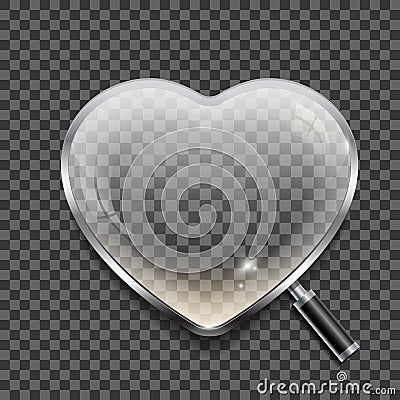 Magnifying glass in the shape of the heart on transparent background Cartoon Illustration
