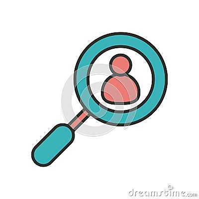 Magnifying glass with user character line and fill style Vector Illustration