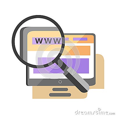 Magnifying glass on web site vector icon, seo service concept Vector Illustration