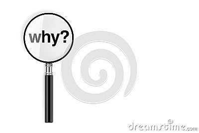 Magnifying Glass with Why Sign. 3d Rendering Stock Photo