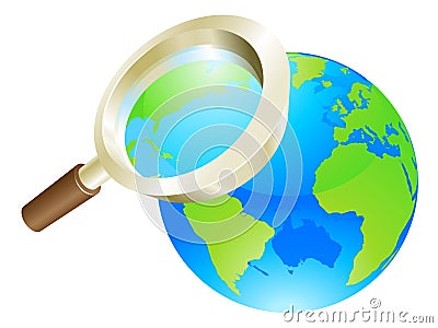 Magnifying glass world earth globe concept Vector Illustration