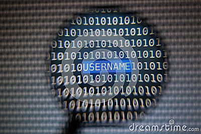 Magnifying User Name Text on Computer Screen Stock Photo