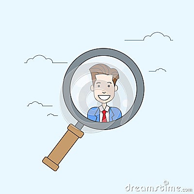 Magnifying Zoom Glass Business Person Portrait Candidate Concept Recruitment Vector Illustration