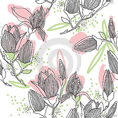 Magnolia blossom. seamless pattern with spring flower. Stock Photo