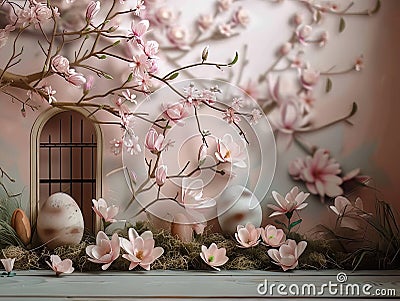 Magnolia dream tematic anniversary image, smash cake, only for compozit photos Stock Photo