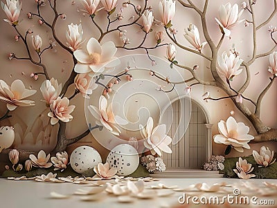 Magnolia dream tematic anniversary image, smash cake, only for compozit photos Stock Photo