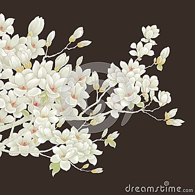 Magnolia. Flowers. Flowering of trees. Cartoon Illustration