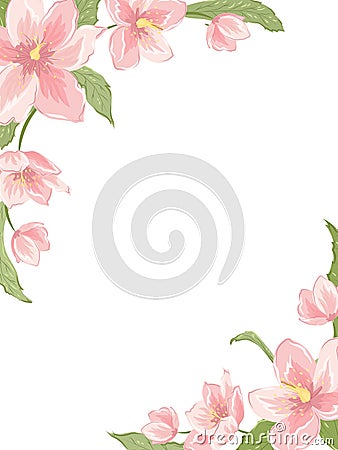 Magnolia sakura hellebore corner frame vertical Vector Illustration