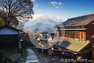 Magome juku town at sunrise, Kiso valley Stock Photo