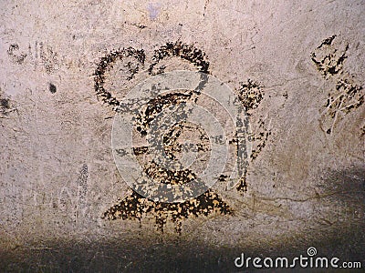 Magura Cave in Bulgaria. Prehistoric wall paintings drawings with bat guano. Stock Photo