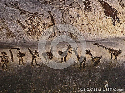 Magura Cave in Bulgaria. Prehistoric wall paintings drawings with bat guano. Stock Photo