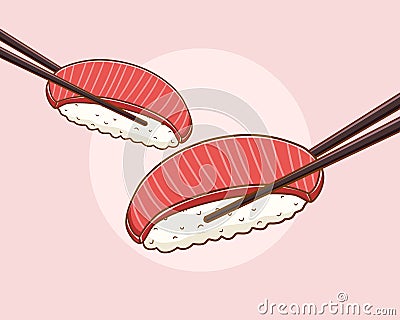 Maguro sushi cartoon illustration Vector Illustration
