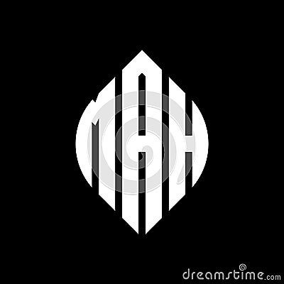 MAH circle letter logo design with circle and ellipse shape. MAH ellipse letters with typographic style. The three initials form a Vector Illustration