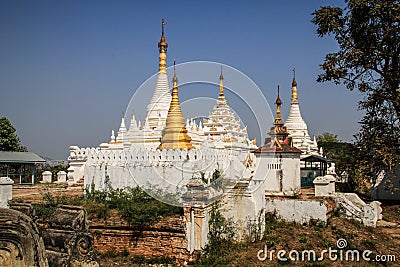 White stupas, Maha Aung Mye Bonzan monastery, ancient cities, Inwa, Mandalay region, Myanmar Stock Photo