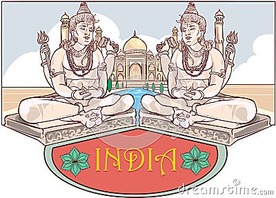 Maha Shivaratri and Taj Mahal Vector Illustration