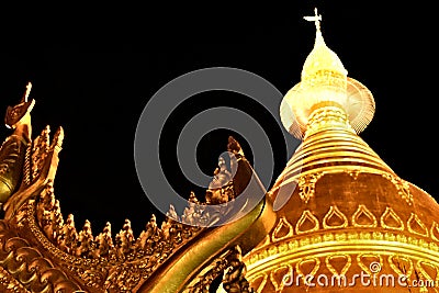 Maha Wizaya Pagoda at Night Editorial Stock Photo