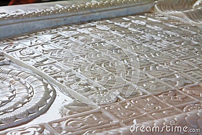 Maha Wizaya Pagoda`s Footprint of Lord Buddha, Yangon, Myanmar Stock Photo