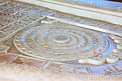 Maha Wizaya Pagoda`s Footprint of Lord Buddha, Yangon, Myanmar Stock Photo