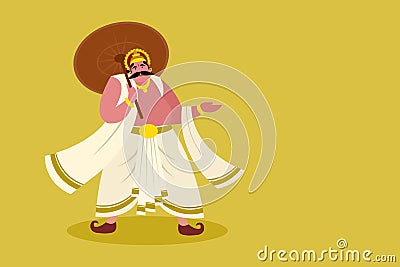 King `Mahabali` holding umbrella. Mahabali is the icon of Onam festival of Kerala in India. Vector Illustration