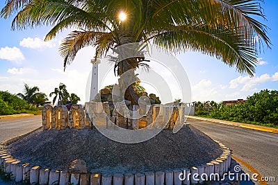 Mahahual word sign and lighthouse Mexico Stock Photo