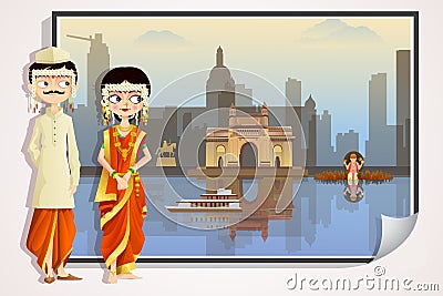 Maharashtrian Wedding Couple Vector Illustration