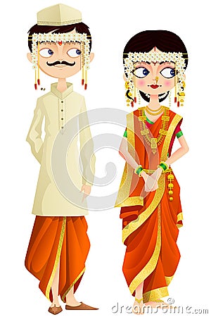 Maharashtrian Wedding Couple Vector Illustration