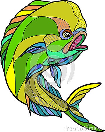 Mahi-Mahi Dorado Dolphin Fish Drawing Vector Illustration