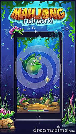 Mahjong fish world - vector mobile format marine illustration Vector Illustration