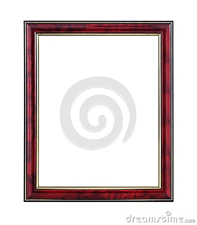 Mahogany and gold wooden picture frame on white background with clipping path Stock Photo