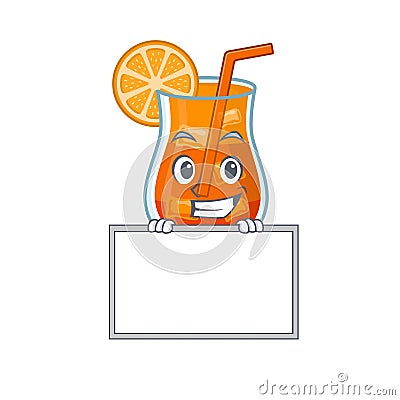 Mai tai cocktail cartoon design style standing behind a board Vector Illustration
