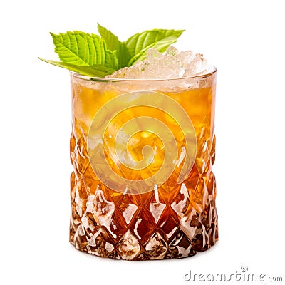 Mai Tai cocktail in a classic tiki glass with crushed ice and a fresh mint Stock Photo