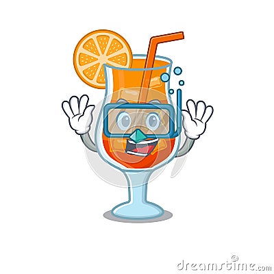 Mai tai cocktail mascot design swims with diving glasses Vector Illustration