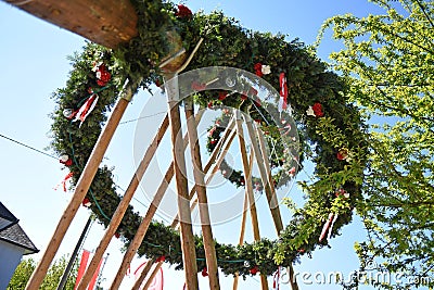 Maypole installation in Laakirchen, Austria Stock Photo