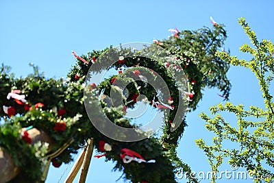 Maypole installation in Laakirchen, Austria Stock Photo