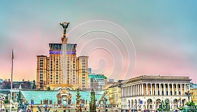 Maidan Nezalezhnosti or Independence Square, the central square of Kiev, Ukraine Stock Photo