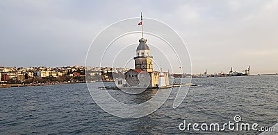 The Maiden's Tower, the symbol of Istanbul, is a palace on a tiny rock Stock Photo