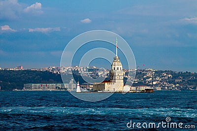 Maidens Tower, Istanbul, city and sea, blue sky with white cloud Stock Photo