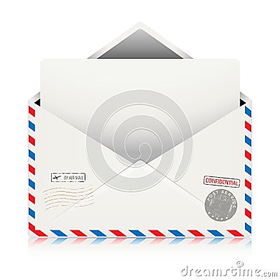 Mail Air Envelope with Postal Stamp isolated on white background Vector Illustration