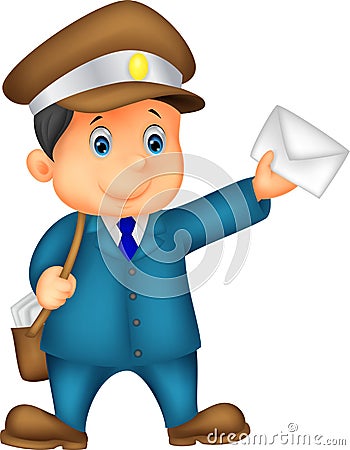 Mail carrier cartoon with bag and letter Vector Illustration